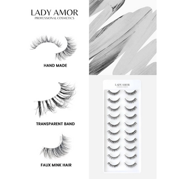 LADY AMOR Faux Mink Hair Eyelashes - Hand Made & Transparent Band