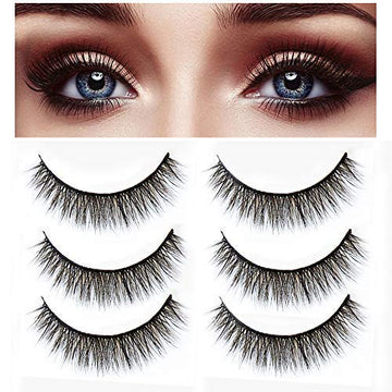 3 Pairs Handmade Natural 3D Thick Long Polyester False Eyelashes