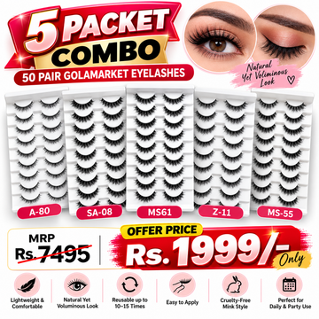 5 Packet (50 Pair GolaMarket Eyelashes) Combo - A-80, SA-08, MS-61, Z-11 & MS-55