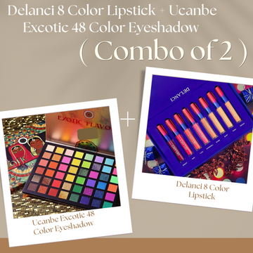 Delanci 8 Color Lipstick + Ucanbe Excotic 48 Color Eyeshadow ( Combo of 2 )