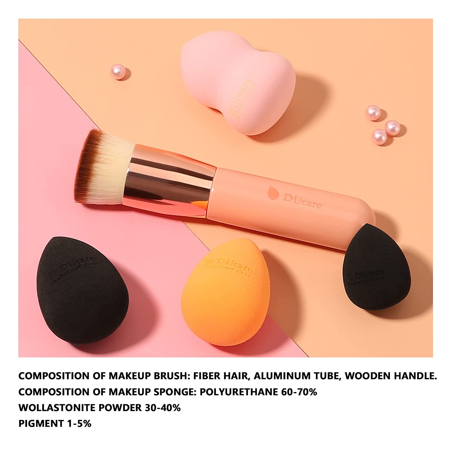 DUcare 4+1 Pcs Makeup Sponges with Foundation Brush Flat Top Kabuki Foundation Brush